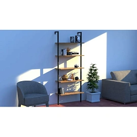 Стеллаж пристенный Комус Онега-5 (дуб вотан/чёрный, 695х295х1800 мм)