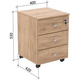 Тумба подкатная Easy Оптима LT с замком (дуб крафт золотой, 400x420x530 мм, 3 ящика)