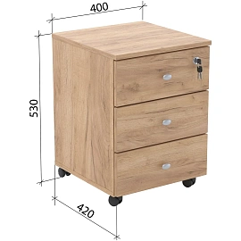 Тумба подкатная Easy Оптима LT с замком (дуб крафт золотой, 400x420x530 мм, 3 ящика)
