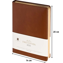 Ежедневник датированный 2026 год InFolio Britannia натуральная кожа А5 176 листов коричневый (золотистый обрез), I1710/brown