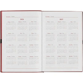 Ежедневник датированный 2026 год Escalada искусственная кожа А5 176 листов красный с фиксирующей резинкой (красный обрез), 70275