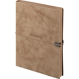 Ежедневник датированный 2026 год Escalada искусственная кожа А5 176 листов бежевый с фиксирующей резинкой (бежевый обрез), 70276