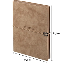 Ежедневник датированный 2026 год Escalada искусственная кожа А5 176 листов бежевый с фиксирующей резинкой (бежевый обрез), 70276