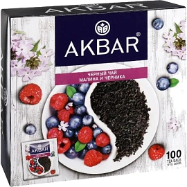Чай чёрный Akbar Малина и Черника 100 пакетиков