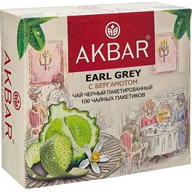 Чай чёрный Akbar Earl Grey 100 пакетиков (бергамот)