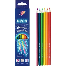 Карандаши цветные Луч Фантазия 6 карандашей 6 цветов шестигранные (неоновые)