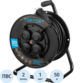 Удлинитель ПВС Topfort 2х1 50м на катушке (б/з)