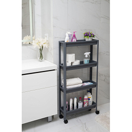 Этажерка М_VIKEA узкая 4-х ярусная на колесах, серый