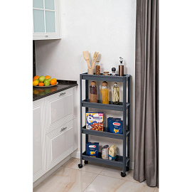 Этажерка М_VIKEA узкая 4-х ярусная на колесах, серый