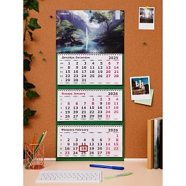 Календарь настенный 3-х блочный 2026 Attache, 305х675, Водопад , 80г