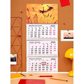 Календарь настенный 3-х блочный 2026 Журавли 30.5x67.5 см