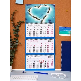 Календарь настенный 3-х блочный 2026 Сердце океана 30.5x67.5 см