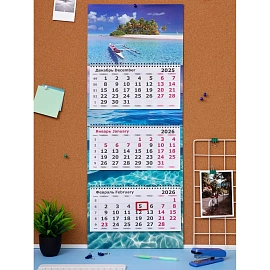 Календарь настенный 3-х блочный 2026 Attache, Пляж, 305х780, 80г