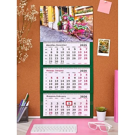 Календарь настенный 3-х блочный 2026 Велосипед 33x70.5 см