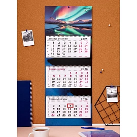 Календарь настенный 3-х блочный 2026 Яркая ночь 30.5x78 см