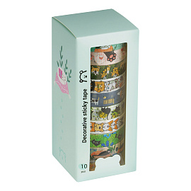 Набор клейких декоративных лент MESHU "Аnimals", 10шт, бумажный бокс