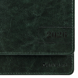 Планинг датированный 2026 305х140 мм BRAUBERG "Imperial", под кожу, зеленый, 117230