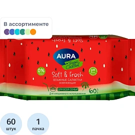 Салфетки влажные Aura "Tropic coctail", 60шт., освежающие