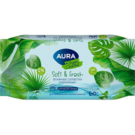 Салфетки влажные Aura Fresh Tropic Cocktail освежающие с мягким клапаном (60 листов в пачке)