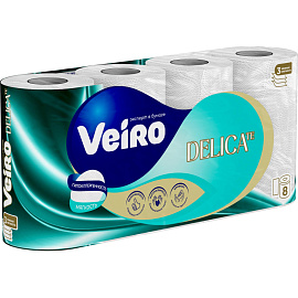 Бумага туалетная Veiro Delicate 3-слойная белая (8 рулонов в упаковке)