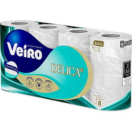 Бумага туалетная Veiro Delicate 3-слойная белая (8 рулонов в упаковке)