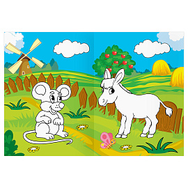 Раскраска с цв. фоном А4, 16 стр., ТРИ СОВЫ "В деревне