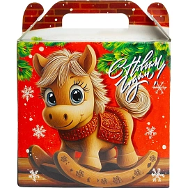 Новогодний сладкий подарок Деревянная Лошадка Картон 1000 грамм, K014
