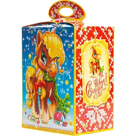 Новогодний сладкий подарок Лошадка красавица Картон 1000 грамм, K016
