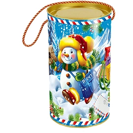 Новогодний сладкий подарок Почтальон Снеговик Туба 1000 грамм, K017