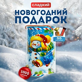 Новогодний сладкий подарок Почтальон Снеговик Туба 1000 грамм, K017