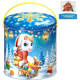 Новогодний сладкий подарок Moroz.ru Снежный курьер 1000 г (с брелком)