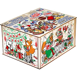 Новогодний сладкий подарок Посылка из леса Фанера 1000 грамм, K074