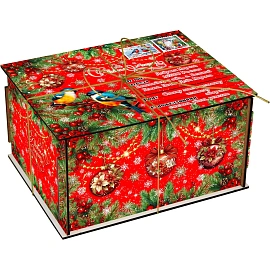 Новогодний сладкий подарок Птицы Фанера 1500 грамм, K100