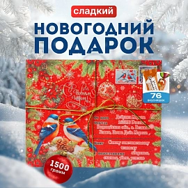 Новогодний сладкий подарок Птицы Фанера 1500 грамм, K100