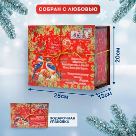 Новогодний сладкий подарок Птицы Фанера 1500 грамм, K100