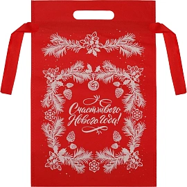 Мешочек для подарков Еловое настроение, 36x24x12см, красный,  НУ-6246