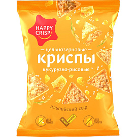 Криспы кукурузно-рисовые HAPPY CRISP цельнозернов альпийск сыр, 50гx18шт/уп фото Криспы кукурузно-рисовые HAPPY CRISP цельнозернов альпийск сыр, 50гx18шт/уп