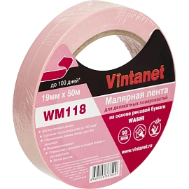 Клейкая лента малярная для деликатных поверхностей Vintanet WM118 19ммх50м