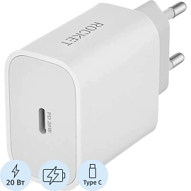 Зарядное устройство сетевое Rocket Space  20W, USB-C,белый(RWC503WH20SP-C) фото Зарядное устройство сетевое Rocket Space  20W, USB-C,белый(RWC503WH20SP-C)