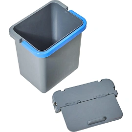 Ведро с крышкой Росмоп 5 л пластик серое/синяя ручка (с мерной шкалой, ударопрочное)