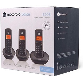 Радиотелефон Motorola DECT E203 (цвет Черный) (кмпл 3 трубки) фото Радиотелефон Motorola DECT E203 (цвет Черный) (кмпл 3 трубки)