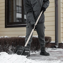 Лопата для уборки снега Сибртех пластик, деревян/черен 380х360х1420мм_61697