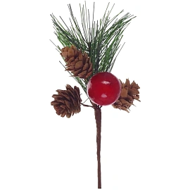 Хвойная ветка с шишками и ягодами 15x9 см