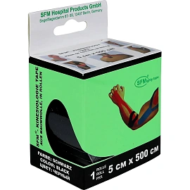 Тейп кинезио SFM хлопковая основа 5x500 см чёрный