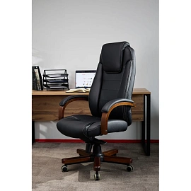 Кресло БР Комус Мебель EChair 329 кожа,черный, дерево