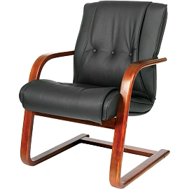 Конференц-кресло Chairman CHAIRMAN 653V чёрное/тёмный орех (натуральная кожа с компаньоном, дерево)