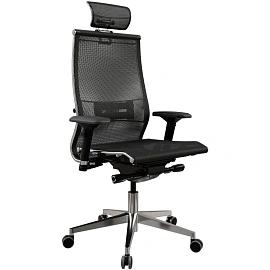 Кресло офисное МЕТТА "SAMURAI" S-3, с подголовником, сверхпрочная ткань-сетка, черное