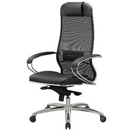 Кресло офисное МЕТТА "SAMURAI" SL-1, сверхпрочная ткань-сетка/экокожа, черное