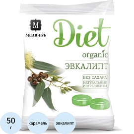 Карамель Малвикъ Diet эвкалипт без сахара 50 г (30 штук в упаковке)