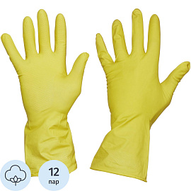 Перчатки МНОГОРАЗОВЫЕ латексные AVIORA, хлопчатобумажное напыление, размер 7-8, M (средний), желтые, вес 35 г, 402-567